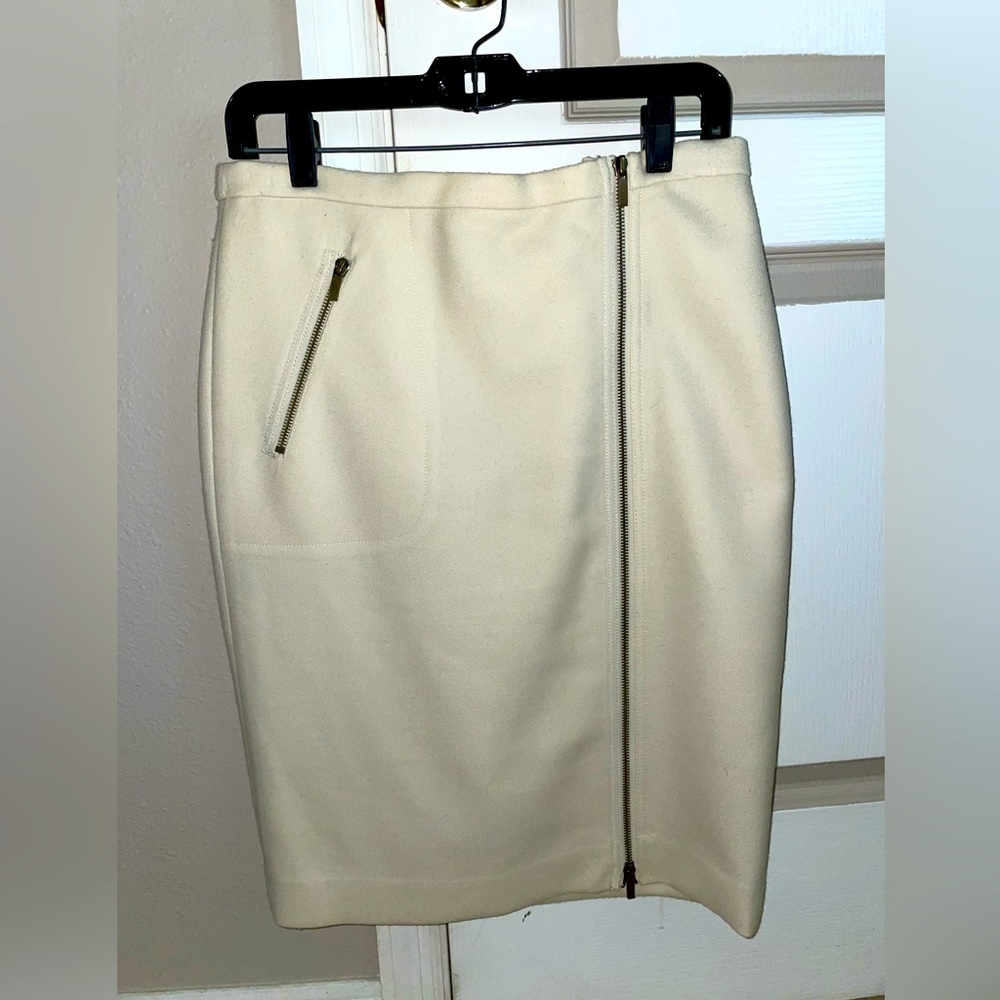 J Crew Cream wool zipper detail skirt 6